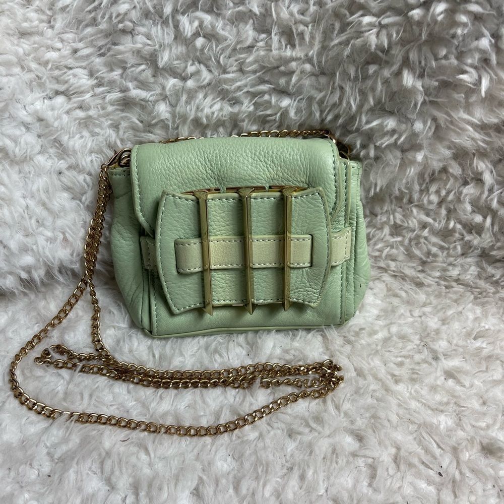 KELSI DAGGER leather mint green mini crossbody bag gold tone chain strap &accent